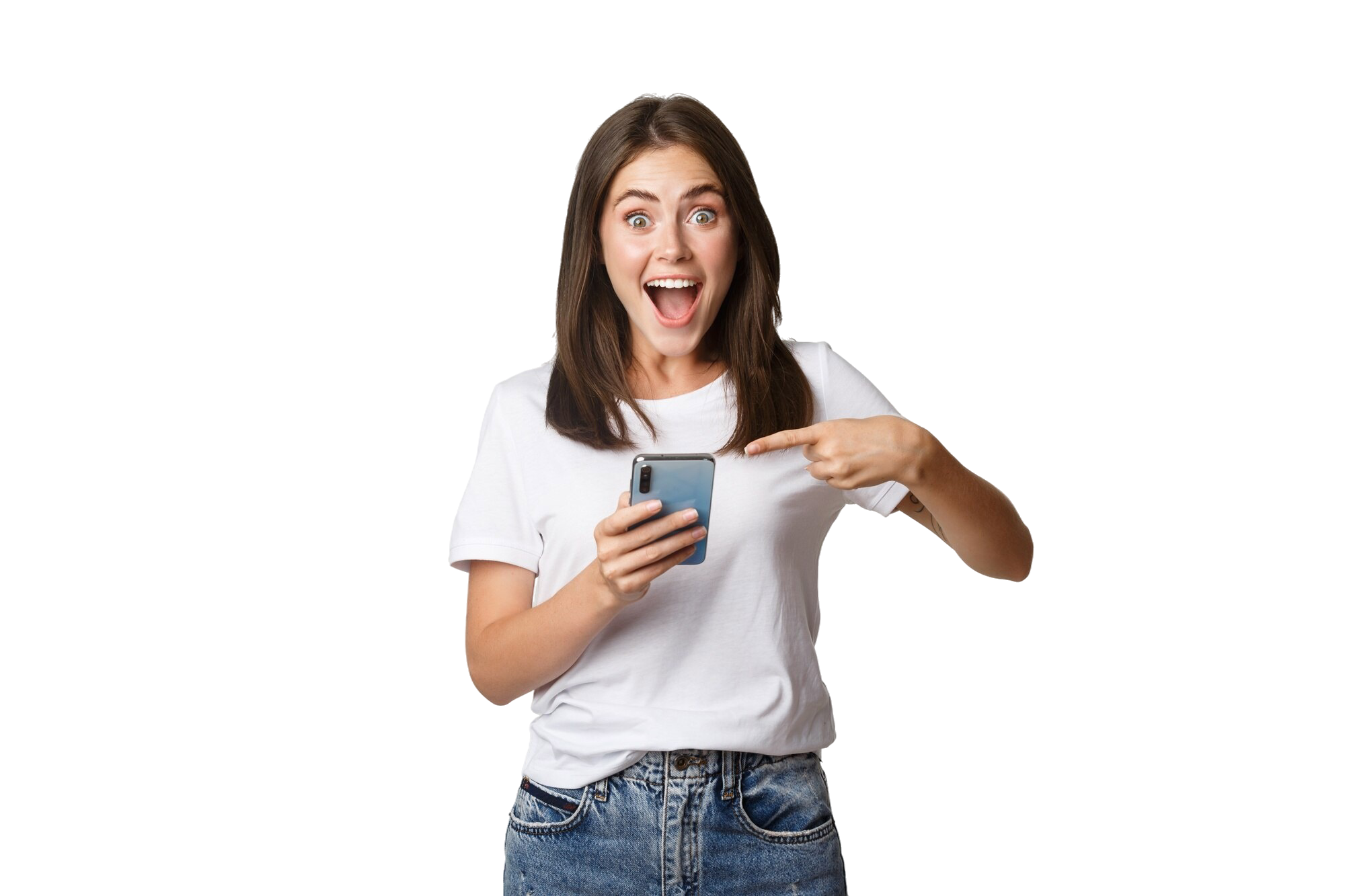 Paciente feliz usando o celular para agendar no WhatsApp